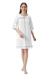 KAVERI_White 100% Linen Plain Round Neck Crossroad Short Dress  _Online_at_Aza_Fashions