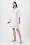 Buy_KAVERI_White 100% Linen Plain Round Neck Crossroad Short Dress  _Online_at_Aza_Fashions