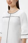 KAVERI_White 100% Linen Plain Round Neck Crossroad Short Dress  _at_Aza_Fashions