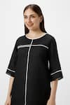 KAVERI_Black 100% Linen Plain Round Neck Crossroad Dress  _Online_at_Aza_Fashions