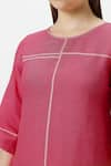 KAVERI_Pink 100% Linen Plain Round Neck Crossroad Panel Dress  _Online_at_Aza_Fashions