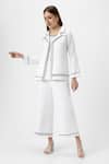 Buy_KAVERI_White 100% Linen Plain Jacket Collared Neck Crossroad Pant Set  _at_Aza_Fashions