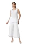 Buy_KAVERI_White 100% Linen Plain Jacket Collared Neck Crossroad Pant Set  _Online_at_Aza_Fashions