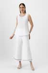 Shop_KAVERI_White 100% Linen Plain Jacket Collared Neck Crossroad Pant Set  _Online_at_Aza_Fashions