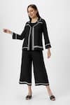 Buy_KAVERI_Black 100% Linen Plain Jacket Collared Neck Crossroad Pant Set  _at_Aza_Fashions