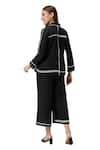 KAVERI_Black 100% Linen Plain Jacket Collared Neck Crossroad Pant Set  _Online_at_Aza_Fashions