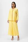 Buy_KAVERI_Yellow 100% Linen Plain Jacket Collared Neck Crossroad Pant Set  _at_Aza_Fashions