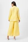 Shop_KAVERI_Yellow 100% Linen Plain Jacket Collared Neck Crossroad Pant Set  _at_Aza_Fashions