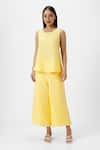 Buy_KAVERI_Yellow 100% Linen Plain Jacket Collared Neck Crossroad Pant Set  