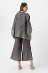 Shop_KAVERI_Grey 100% Linen Plain Jacket Open Neck Halley Georgia Pant Set  _at_Aza_Fashions