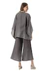 KAVERI_Grey 100% Linen Plain Jacket Open Neck Halley Georgia Pant Set  _at_Aza_Fashions