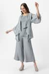 Buy_KAVERI_Blue 100% Linen Plain Jacket Open Halley Georgia Flared Pant Set  _at_Aza_Fashions