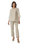 KAVERI_Grey 100% Linen Placement Hand Screen Forest Wiggle Top With Pant  _Online_at_Aza_Fashions