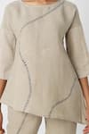 KAVERI_Grey 100% Linen Placement Hand Screen Forest Wiggle Top With Pant  _at_Aza_Fashions