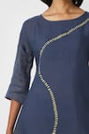 Shop_KAVERI_Blue 100% Linen Placement Hand Screen Forest Wiggle Asymmetric Dress  