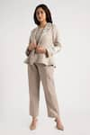 Buy_KAVERI_Grey 100% Linen Embroidery Floral Flower Corsage Blazer Pant Set  _at_Aza_Fashions