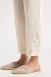 Shop_KAVERI_Off White 100% Linen Embroidery Floral Shawl Corsage Blazer Pant Set  _Online_at_Aza_Fashions