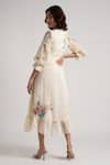 Shop_KAVERI_Off White 100% Linen Embroidery Floral V Corsage Bed Roses Dress  _at_Aza_Fashions