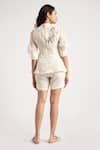 Shop_KAVERI_Off White 100% Linen Embroidery Floral High Corsage Top With Shorts  _at_Aza_Fashions