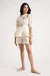 Buy_KAVERI_Off White 100% Linen Embroidery Floral High Corsage Top With Shorts  _Online_at_Aza_Fashions