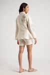 Shop_KAVERI_Off White 100% Linen Embroidery Flower Corsage Jacket Shorts Set  _at_Aza_Fashions