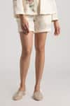 Buy_KAVERI_Off White 100% Linen Embroidery Flower Corsage Jacket Shorts Set  _Online_at_Aza_Fashions