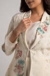 KAVERI_Off White 100% Linen Embroidery Flower Corsage Jacket Shorts Set  _at_Aza_Fashions