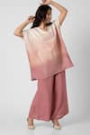 KAVERI_Pink 100% Linen Print Foil V Neck Echo Wave Top With Flared Pant  _Online_at_Aza_Fashions