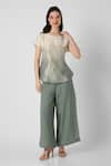 Buy_KAVERI_Blue 100% Linen Print Foil Round Neck Echo Root Top With Flared Pant  _at_Aza_Fashions