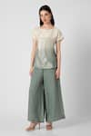 Buy_KAVERI_Blue 100% Linen Print Foil Round Neck Echo Root Top With Flared Pant  _Online_at_Aza_Fashions