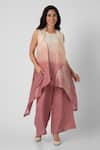 Buy_KAVERI_Pink 100% Linen Print Foil Echo Wave Ombre Jacket Flared Pant Set  _at_Aza_Fashions