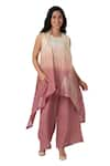 Shop_KAVERI_Pink 100% Linen Print Foil Echo Wave Ombre Jacket Flared Pant Set  _Online_at_Aza_Fashions