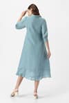 Shop_KAVERI_Blue 100% Linen Solid Collar Teepee Frilly Poet Sleeves Midi Dress  _at_Aza_Fashions