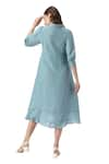 Buy_KAVERI_Blue 100% Linen Solid Collar Teepee Frilly Poet Sleeves Midi Dress  _Online_at_Aza_Fashions