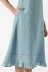 Buy_KAVERI_Blue 100% Linen Solid Collar Teepee Frilly Poet Sleeves Midi Dress  