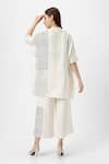 Shop_KAVERI_Off White 100% Linen Print Foil V Neck Forest Land Square Boxy Top  _at_Aza_Fashions