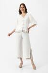 Buy_KAVERI_Off White 100% Linen Solid V Neck Zen Layered Top With Pant  _at_Aza_Fashions