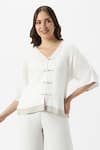 KAVERI_Off White 100% Linen Solid V Neck Zen Layered Top With Pant  _Online_at_Aza_Fashions