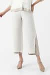 Buy_KAVERI_Off White 100% Linen Solid V Neck Zen Layered Top With Pant  _Online_at_Aza_Fashions