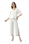 Shop_KAVERI_Off White 100% Linen Solid V Neck Zen Layered Top With Pant  _Online_at_Aza_Fashions