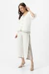 KAVERI_Off White 100% Linen Solid V Neck Zen Layered Top With Pant  _at_Aza_Fashions