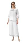 KAVERI_White 100% Linen Tape Round Neck Crossroad Top With Pant  _Online_at_Aza_Fashions