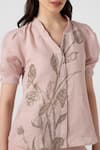 Shop_Kaveri_Pink 100% Linen Printed Dainty Bloom V Neck Tulip Top And Pant Set 