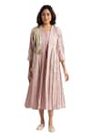 KAVERI_Pink 100% Linen Hand Screen Illusion Amanda Pattern With Dress  _at_Aza_Fashions