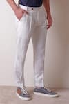 Buy_Lacquer Embassy_White Pure Linen Solid Grigio Plain Straight Fit Trouser  _Online_at_Aza_Fashions