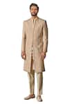 Tarun Tahiliani_Gold Suiting Embroidery Silk Thread Sherwani Trouser Set_Online_at_Aza_Fashions
