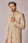 Buy_Tarun Tahiliani_Gold Suiting Embroidery Silk Thread Sherwani Trouser Set_Online_at_Aza_Fashions