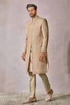 Buy_Tarun Tahiliani_Gold Suiting Embroidery Silk Thread Sherwani Trouser Set