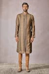 Tarun Tahiliani_Multi Color Tussar Boski Print Kasheeda Straight Kurta With Churidar _Online_at_Aza_Fashions