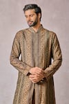 Tarun Tahiliani_Multi Color Tussar Boski Print Kasheeda Straight Kurta With Churidar _at_Aza_Fashions